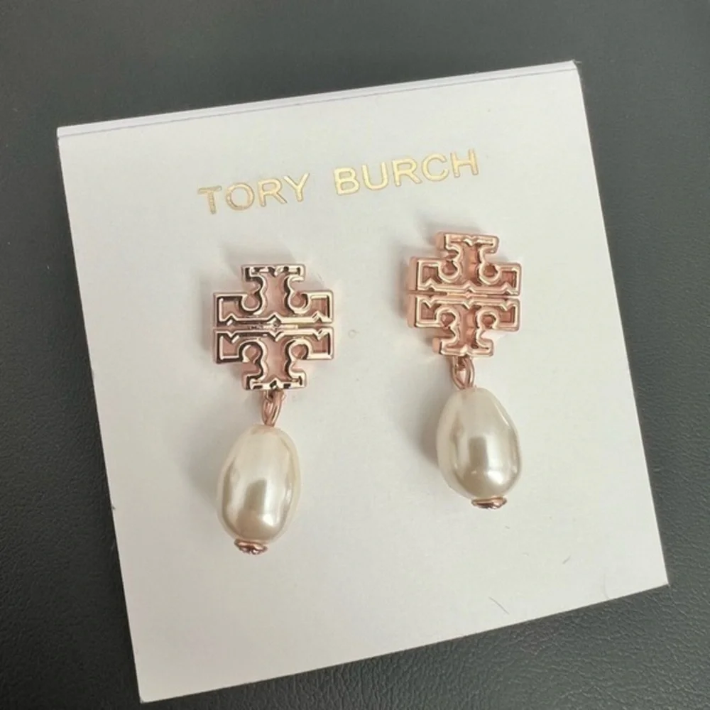 TORY BURCH• BRITTEN PEARL DROP EARRINGS - ROSE GOLD - Picture 1 of 6
